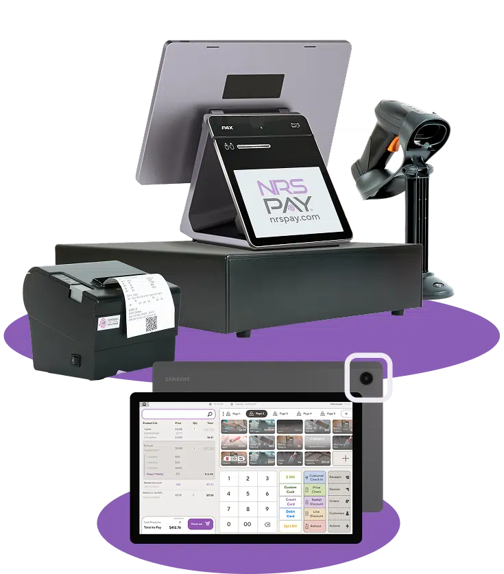 NRS Panther Tablet POS setup with printer, scanner, and card reader
